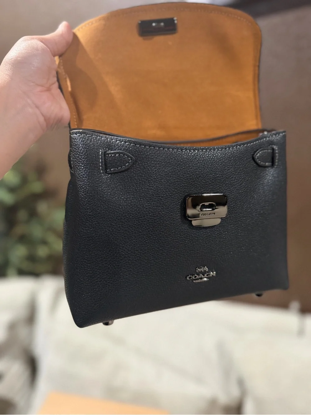 Coach Emory Black Pebbled Leather Shoulder Bag with Top Handle